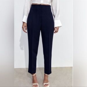Zara Navy Blue High Waisted Pants Trousers